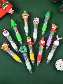 20pcs/Set Christmas Multicolor Ballpoint Pens, 4-In-1, 0.7mm Retractable Tip, Cartoon Cute & Fun Design, Suitable For Santa Claus, Snowman Themes, Ideal For Holiday Parties, School Supplies, Student Rewards - Multicolor - View 7