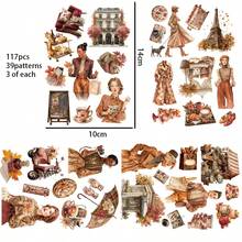 JAI IMAN 117pcs Autumn Theme Stickers, Suitable For Harvest, Thanksgiving, Seasonal Themes, Scrapbooking, Planner, Bottle Stickers, Photo Album Decoration, Paper Craft, Including Forest Animals, Urban Women, Cozy Moments, Autumn Maple Tree Patterns And Plant And Flower Patterns. - Coffee Brown - View 8