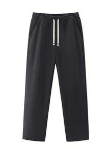 男士纯色抓绒休闲裤，适合秋冬季节穿着，配有可调节抽绳腰带，适合健身，可机洗，纯色设计，穿着舒适，弹性腰带，是户外徒步爱好者的理想礼物。