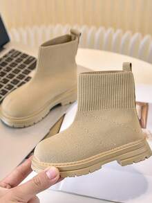 1 Pair Fashionable Snow Boots, Slip-On Design Suitable For Boy And Girl, Thick Insulated Lining, Suitable For Autumn/Winter Daily Wear And School - Khaki - View 4