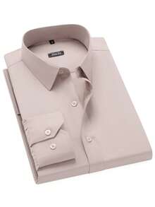 Rand paul Men's Slim Fit Long Sleeve Casual Elegant Microelastic Dress Shirt - 米色 - 查看 1