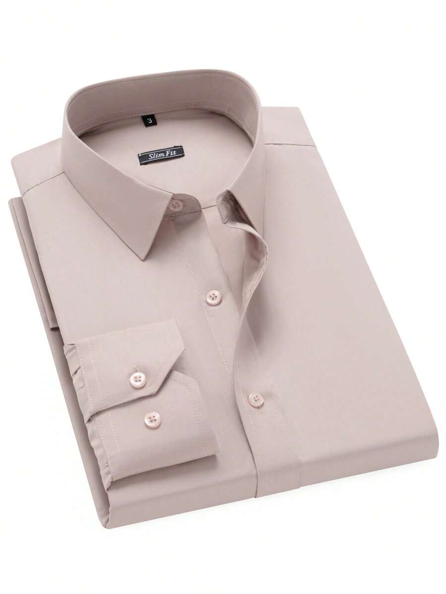 Rand paul Men's Slim Fit Long Sleeve Casual Elegant Microelastic Dress Shirt - 米色 - 查看 1