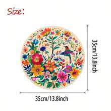 6pcs/Set Vibrant Mexican Style Floral & Hummingbird Round Placemats, 14.5 Inch Linen Material, Colorful Flower & Hummingbird Pattern - Perfect For Parties, Kitchen And Dining Room Decor, Adding Bright Colors To Your Party Table - Multicolor - View 5
