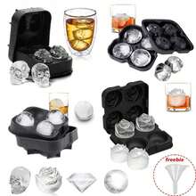 1Pack Silicone Ice Cube Tray, Skull & Rose & Diamond Shaped Ice Cube Molds, Suitable For Chilling Cocktails, Whiskey, And Juice - Black - View 2