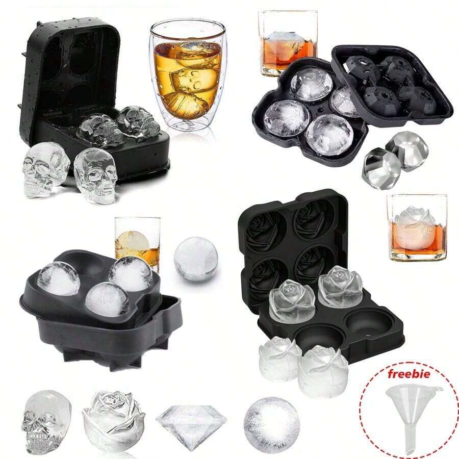 1Pack Silicone Ice Cube Tray, Skull & Rose & Diamond Shaped Ice Cube Molds, Suitable For Chilling Cocktails, Whiskey, And Juice