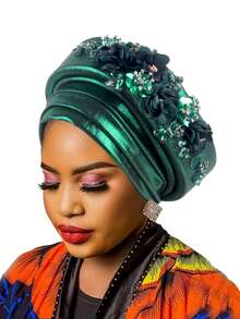 1pc 2025 New Layered Sponge Floral Beauty Turban Hat - Multicolor - View 8