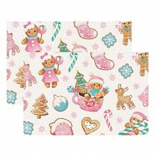 4 Stücke Weihnachts-Tischsets, rosa Schneemann & Lebkuchenmann Winter Saison Feiertag Outdoor Esszimmer Tischsets, geeignet für Heim-Party Dekoration, Leinen Tischsets, Frühstücks-Matten, Küchen-Accessoires, leicht zu reinigen, passend für Zuhause, Restaurant, Restaurant-Dekoration, 2/4/6/8 Set