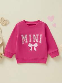 Mommy And Me Matching Outfits Mama And Mini Long Sleeve Crewneck Pullover Tops Mother Baby Sweatshirt Clothes - 玫紅色 - 查看 4