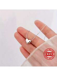 1 pieza Collar con colgante de corazón de plata de ley 925 - Diseño minimalista y elegante, hipoalergénico, libre de níquel, decoración de joyería con forma de corazón de moda