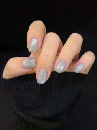 添加您的可爱 30 件短棺材形状清爽薄荷绿浅绿色猫眼纯色简约白色可穿戴指甲套装 1 果冻胶 1 指甲锉适合女孩在日常工作约会时佩戴