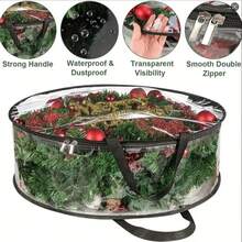 1pc Christmas Tree Storage Bag, Red Transparent Bag, Flower Wreath Circular Gift Storage Bag, Zipper Hand-Held Christmas Gift Dustproof Storage, Transparent Christmas Flower Wreath Storage Bag, Storage Hanging Bag Storage Bag, Multifunctional Miscellaneous Circular Storage Bag, Large Capacity Zipper Dustproof Christmas Gift Sorting Bag - Multicolor - View 5