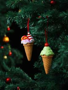 1 pièce Ornement de Noël en forme de crème glacée créative, sapin de Noël, style de Noël doux et vivant, plein d'une atmosphère sucrée, décoration de Noël, décoration de maison, cadeau de Noël.