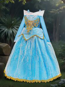 Long Sleeve Princess Dress For Girls, Suitable For School, Stage, Party, Gathering, Vacation, Does Not Include Headband - Baby Blue - View 4