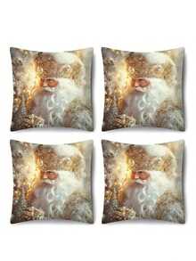1/2/4pcs Golden Christmas Decoration Pillow Covers, Size 17.7x17.7 Inches, Modern Style, Zipper Closure, Machine Washable, Decorative Santa Claus, Snowman, Deer, Snowflake Patterns, Suitable For Living Room Sofa Bed Decoration - No Inner Core Included - Multicolor - View 22