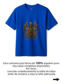 Playeras gothic rock para Halloween y Dia de Muertos, playera con calavera tejido transpirable de calavera con cuerno, alas de murciélago y cráneos laterales, para amantes del estilo oscuro, playeras de calacas chidas, Playeras Hombre Algodón Estampada Casual Manga Corta, playera unisex oversize estampada, envío nacional - azul real - Ver 3