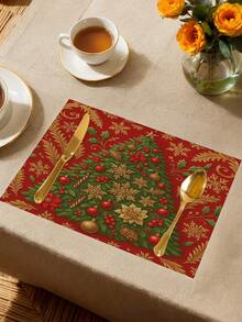 1 pièce Chemin de table sapin de Noël, Chemin de table décoratif de Noël, Chemin de table aspect lin de Noël, Chemin de table, Chemin de table, 1 pièce Chemin de table, 4 pièces Sets de table, 1 pièce Housse de coussin, 3 produits disponibles, Décoration saisonnière d'intérieur/extérieur pour fête d'hiver, Décoration de Noël pour la maison, Décoration de chambre de Noël, Fournitures de fête de Noël - Multicolore - Voir 8