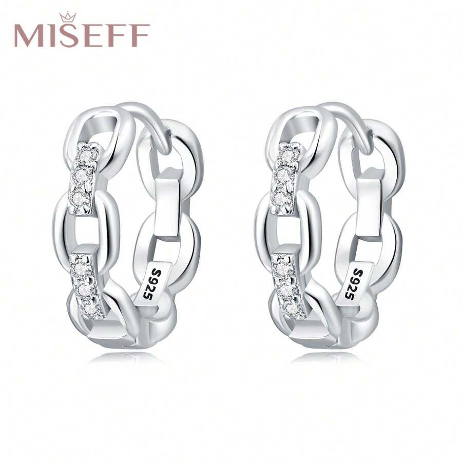 MISEFF 1对正品S925纯银耳环空心链圆形耳环精致气质耳环饰品女礼物情人节礼物生日礼物