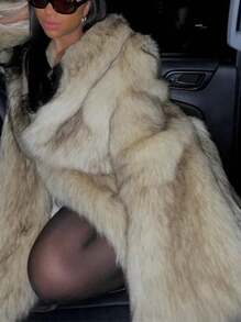 Winter Coats For Woman,New Years Outfit Women,Jackets For Women,Street Mid-Length Synthetic Fur Coat With Fox Fur - màu nâu - Xem 7