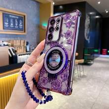 Electroplated Four-Corner Air Cushion Space Case Shockproof With Built-In Lens Film + TPU Silicone Soft Edge PC Hard Shell Full Coverage Luxury Protective Phone Case Compatible With Apple, Compatible With Galaxy, Compatible With OPPO - Includes Magnetic Stand,International Version, Not The Domestic Version - Purple - View 3