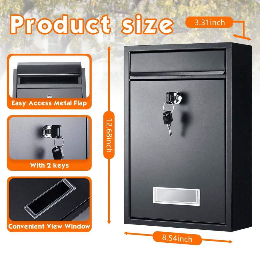 Key-Lock Mailbox Suitable For Outdoor Use, Lockable Wall-Mounted Mailbox, Secure Key Drop Box Suitable For Letters, Newspapers, Cards, 12.4 Inches High X 8.54 Inches Long X 3.35 Inches Wide (Approximately 12.4 X 8.54 X 3.3).
