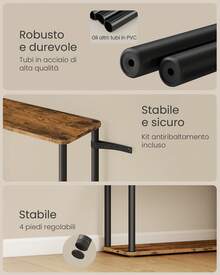 VASAGLE Montaggio Super Veloce Senza Attrezzi, Scaffale Portaoggetti a 5 Ripiani, Autoportante, 23,8 x 60 x 139 cm, Soggiorno, Camera da Letto, Cucina, Marrone Vintage e Nero Inchiostro - nero - Visualizzare 4