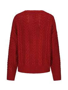 Joy Strick Damen Herbst/Winter Pullover, neues modisches All-Match Top, minimalistischer lässiger vielseitiger Rundhals Pullover Strickbluse - Bordeaux - Übersicht 9