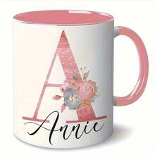 Personalized Coffee Mug - 11oz Custom Name & Letter Design, Pink Floral Single Word Pattern, Reusable Gift For Women's Birthday, Anniversary, Mother's Day Drinkware| Elegant Bar Accessory - T - Xem 7