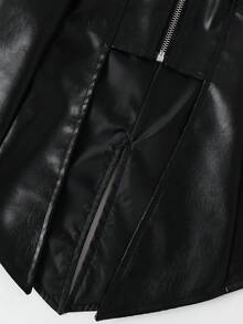 Boys' Fashionable Retro Knight Hooded Long Sleeve Asymmetrical PU Leather Jacket, Young Boy Autumn New Mysterious Casual Outerwear Suitable For Halloween, Party, Midlength Coat - Black - View 8