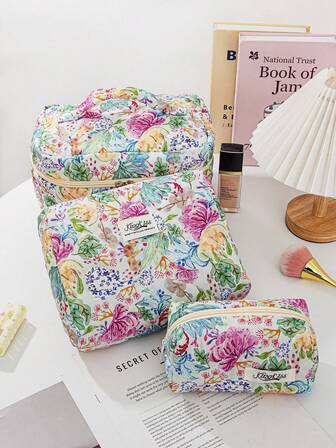 New Ins Quilted Floral Large Capacity Handbag Cosmetic Bag Portable Travel Organizer, Colorful Ocean Floral Print Makeup Pouch, Clutch, Pocket, Women's Clutch, Gifts For Women, Christmas Gifts, Gift Ideas For Women