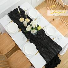 6/12Pack Black Cheesecloth Table Runner 17x108Inch Spring Easter Cheese Cloth Table Runner 9FT Boho Gauze Table Runners Rustic Sheer Table Runners For Wedding Bridal Party Decor - 黑色 - 查看 6
