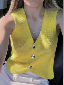 Nadia Women's Fashion Vest With Button - Amarillo - Ver 1