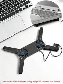 便携式静音迷你可折叠冷却风扇，USB 双风扇笔记本电脑散热垫底座，无噪音笔记本电脑办公室散热器 - 黑色 - 查看 7