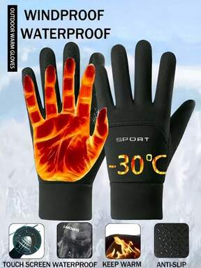 1 paar winterhandschoenen met thermische voering, winddicht, waterdicht en antislip, warm touchscreen, geschikt voor buiten fietsen, autorijden, herfst-/winteraccessoires en motorrijuitrusting.