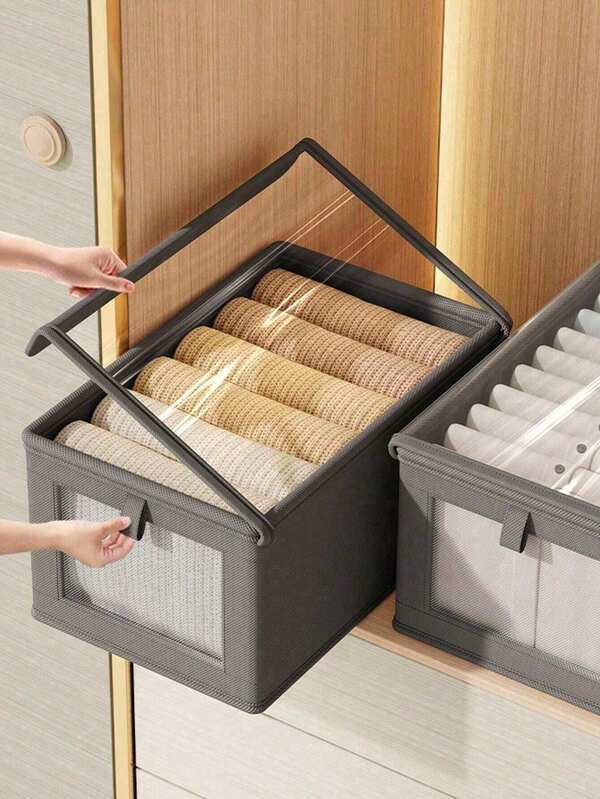 1 pezzo Scatola portaoggetti impilabile con finestra frontale/coperchio, cestino/scatola/contenitore/scaffale di stoccaggio adatto per camera da letto, organizzazione dell'ufficio, conservazione di vestiti, coperte, tessuti, scaffale di stoccaggio per armadio con finestra, grande scatola di stoccaggio per vestiti, decorazione per la stanza, decorazione di Ognissanti, decorazione autunnale