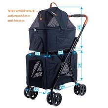 Mighor Carrinho de passeio duplo com berços removíveis para pets de pequeno porte até 15 kg - Preto - Visão 4