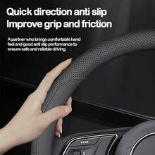 Funda para Volante en Forma de D, Funda para Volante de Coche, 15 Pulgadas, Transpirable, Antideslizante, con 1 pcs Toallas de Limpieza de Microfibra A - A - Ver 2