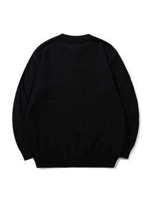 Áo khoác cardigan nam dài tay cổ tròn cài nút, dáng rộng, màu trơn, phong cách công sở, thích hợp cho mùa thu/đông, thích hợp mặc đi làm. - màu đen - Xem 5