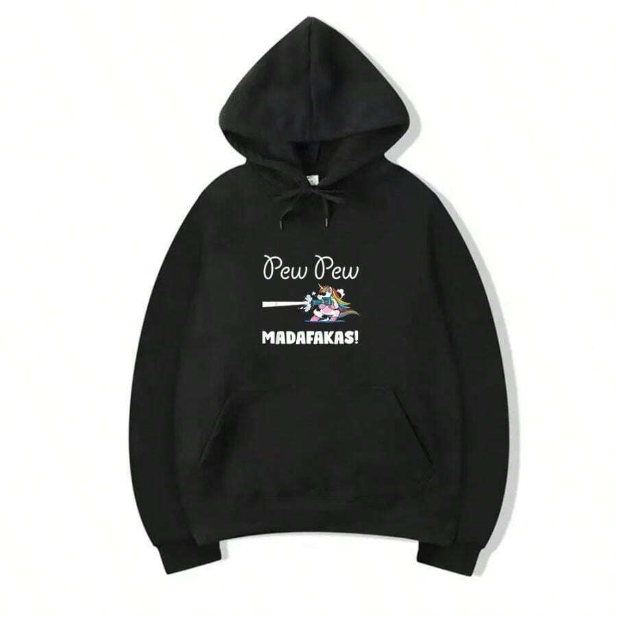 Unicorn PewPewPew Madafakas Unicorn Crazy Pew Gift Funny Hoodie - 黑色 - 查看 1