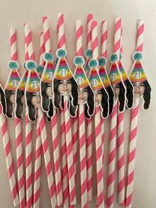 1/12/24/48pcs Customized Face Party Paper Straws, Bachelorette Party Personalized Face Straws, Customizable Age Birthday Party Face Straw Decors, Girlfriend Birthday Party Decor Gifts,Multi-Functional,Durable,Ornamental,Reusable,Exquisite,Stylish,High-Quality,Colorful,Modern,Custom,Personalized,Unique,Ideal Gifts For Him, - 彩色 - 查看 5
