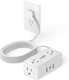 Extensor eléctrico plano deúltiples contactos, regleta de alimentación de 3 USB deúltiples contactos (1 USB-C), extensor de pared plano de 6.5 pies con 4 tomacorrientes de CA, adecuado paraúltiples conectores de enchufe en el hogar, oficina, crucero. - Blanco - Ver 3