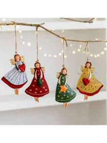 1 PIEZA Decoración de ángel de madera, decoraciones de árbol de Navidad 2D y artesanías navideñas, decoraciones de escena, decoraciones navideñas, decoraciones de habitación, decoraciones para el hogar, decoraciones de oficina, decoraciones para fiestas temáticas, decoraciones de Navidad