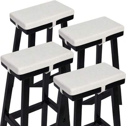 Set Of 4 White Rectangle Bar Stool Cushions, Non-Slip, 18x9.5x1.5in, Polyester, Foam, Machine Washable,19556034