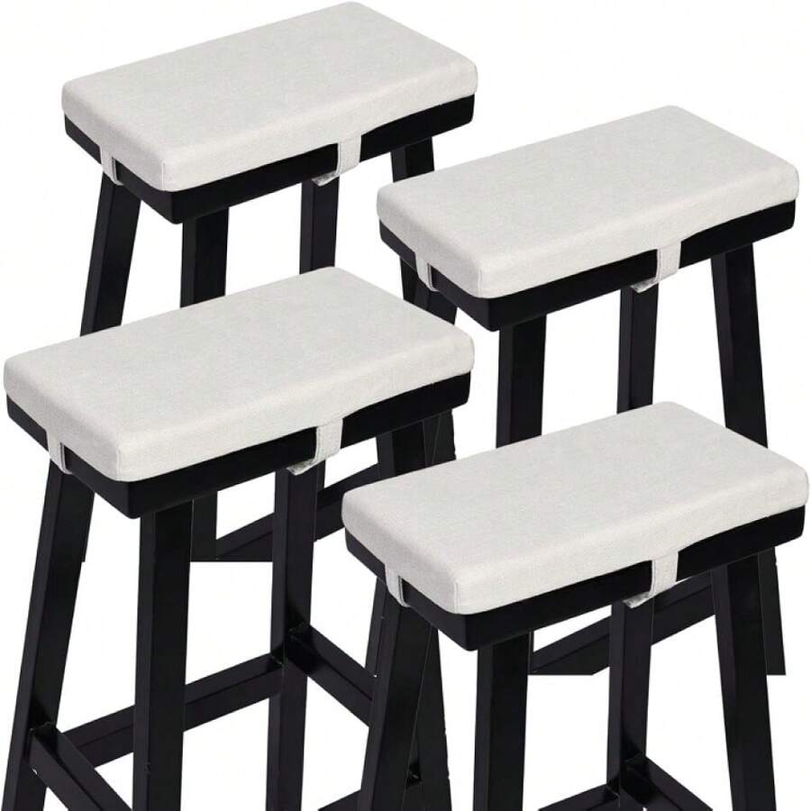 Set Of 4 White Rectangle Bar Stool Cushions, Non-Slip, 18x9.5x1.5in, Polyester, Foam, Machine Washable,19556034