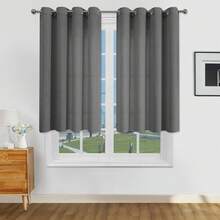 Set 1/2 buah Tirai Tekstur Linen Imitasi, Cocok untuk Ruang Tamu dan Kamar Tidur, Tirai Semi-Transparan Anyaman Goni Rustic dengan Lubang Atas, Penyaring Cahaya, Abu-abu Gelap - Dark Grey - View 21