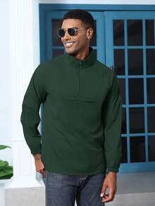 Men's Lightweight Quarter Zip Pullover Windbreaker For Golf  Hiking  Running Wind Breaker Jackets With Pockethalloween - Dark Green - View 5