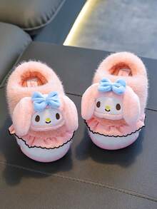 1雙 Sanrio 兒童毛絨拖鞋，卡通可愛防滑室內毛絨拖鞋，適合男孩女孩，冬季款 - 粉色 - 查看 3