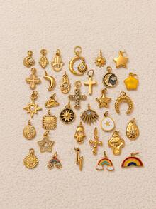 1 mặt dây chuyền bằng thép không gỉ mạ vàng 18K hình cây ban phước, mandala, mặt trời, ngôi sao năm cánh, cầu vồng, mắt quỷ, phụ kiện trang sức DIY, có thể dùng làm vòng cổ, vòng tay, móc khóa, dễ phối đồ, có thể đeo như một mặt dây chuyền bùa hộ mệnh tinh tế. - Vàng - Xem 6