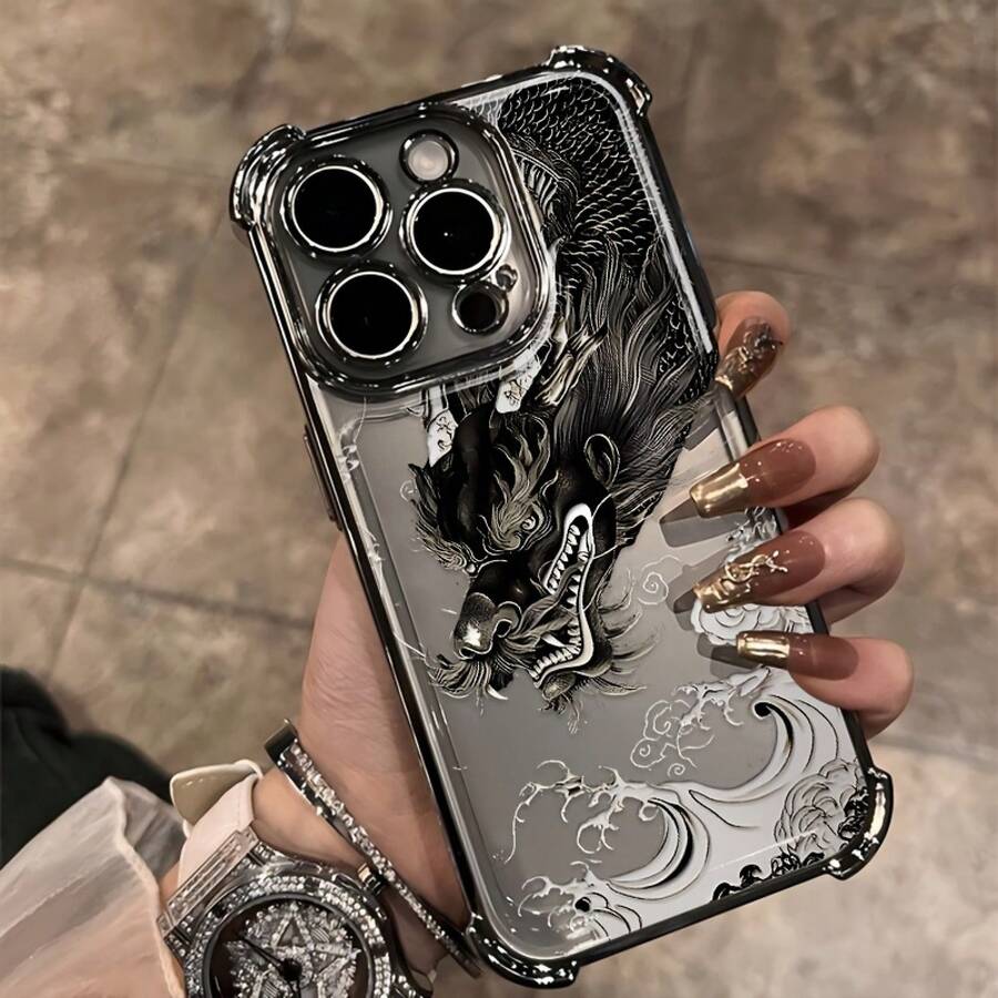 Funda de Teléfono a Prueba de Golpes con Patrón de Dragón Negro Creativo y Genial de Mitología China, Adecuada para Apple 14/15, 11, 12, 12 Pro, 12 PM, 13, 13P, 13 Pro Max, 14, 14 Pro, 14 Plus, 15, 15 Pro, 15 Plus, 15 PM, 16, 16 Pro, 16 Plus, 16 Pro Max - Un Regalo Adecuado para Todas las Estaciones - Colores mixtos - Ver 1