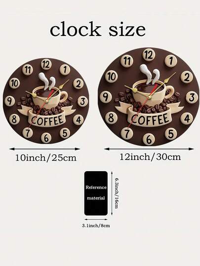 [10 12" Wooden Clock] Room 2D Coffee Cup Silent Wood Wand Clock, Stylish Kitchen Lovers, AA Battery Operated (Not Included) view 6