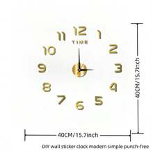 16-35.4-51.18 Inch DIY Acrylic Wall Clock | Large Silent Non-Ticking Wall Clock, Suitable For Living Room, Bedroom, Kitchen, Customizable Black Digit Decor Clock, Minimalist Design, Easy To Install, Ideal For Home & Office Decor | Modern Scandinavian Style Wall Art Clock | Lightweight High-Quality Acrylic Material, Home Decoration - Gold - View 9
